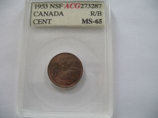Canadian Small Cent 1953 Nsf Acg Ms65 Red/brown.  Trends $40.  00 photo