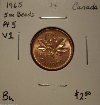 Canada Elizabeth Ii 1965 Smbeads; Ptd 5 Small Cent - Bu photo