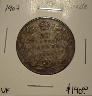Canada Edward Vii 1907 Silver Fifty Cents - Vf photo