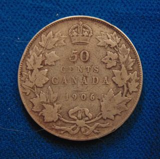 Canada 1906 Silver Half Dollar Fifty 50 Cents Cent Piece Canadian Solid Vg, photo