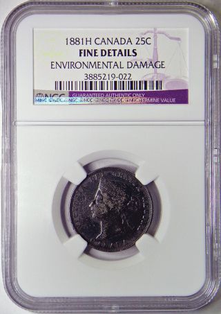 1881 H 25 Cents Canada Ngc Fine Details photo