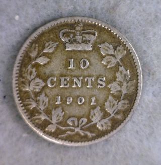 Canada 10 Cents 1901 Fine Silver Coin (stock 0283) photo