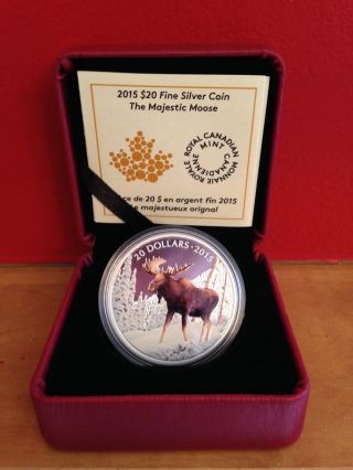 1 Oz Fine Silver Coloured Coin Canada - The Majestic Moose - Royal Canadian photo