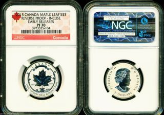 2015 $3 Canada Silver Maple Leaf Incuse Ngc Pf70 Ucam Reverse Proof 1/4 Oz Pr70 photo