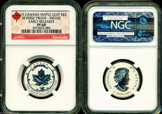 2015 $3 Canada Silver Maple Leaf Incuse Ngc Pf69 Ucam Reverse Proof 1/4 Oz Pr69 photo