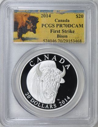 Canada 2014 S$20 Silver Bison First Strike Pcgs Proof - 70 Dcam - Top Grade photo