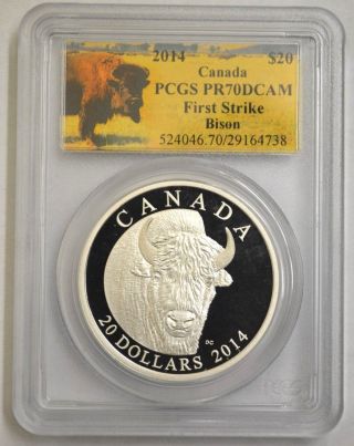 2014 Canada The Bison Portrait $20 1oz Silver Pcgs Pr70 Dcam,  First Strike photo