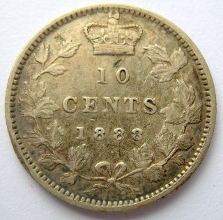 1888 Ten Cents Vf - 20 Early Queen Victoria Canada Dime photo