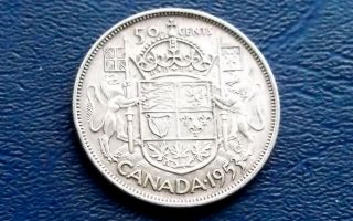 . 800 Silver 1953 Canada 50 Cents Queen Elizabeth Circ Start At Melt 1075 photo