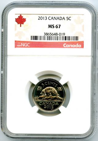 2013 Canada 5 Cent Ngc Ms67 Proof Like Business Strike Nickel With Rcm Logo Rare photo