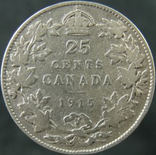 1915 Canada Twenty Five Cents Rare Key Date Circulated photo