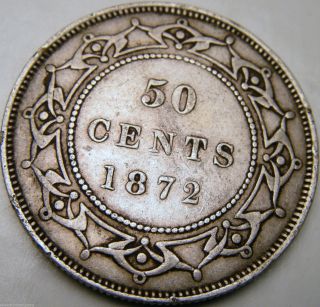 1872 H Newfoundland 50 Cents - Xf,  Details - Km 6 - 925 Silver - Usa Ship photo