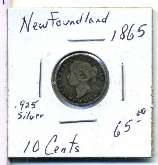 Newfoundland 10 Cents 1865, .  925 Silver,  Good, photo