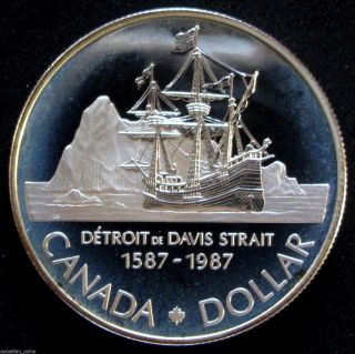 Canada $1 1987 Proof Silver Dollar Deep Cameo Davis Strait Rcm Collector Coin photo