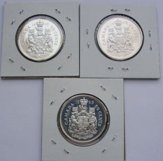 2 - 1963 And 1 - 1962 Canadian Silver Half Dollars photo