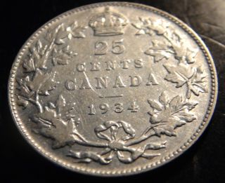 1934 Canada Silver 25¢ Coin – – George V Twenty - Five Cents (quarter) photo