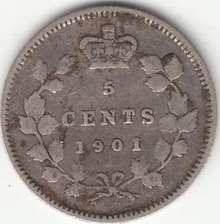 . 925 Silver 1901 Victoria 5 Cent Piece G - Vg photo
