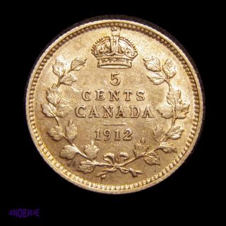 1912 Cda Silver 5 Cent Coin (george V),  Vf,  Gorgeous Champagne Toning photo