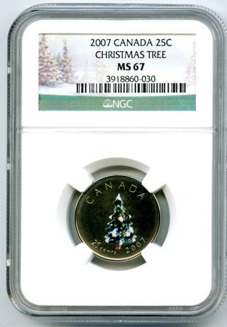 2007 Canada 25 Cent Ngc Ms67 Christmas Tree Quarter Rare 10,  000 Minted photo