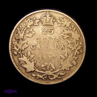 1917 Cda Silver 25 Cent Coin (george V),  G,  Decent Filler photo