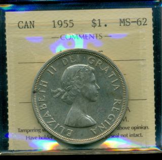 1955 Arnprior Canada Silver Dollar,  Iccs Certified Ms - 62 photo