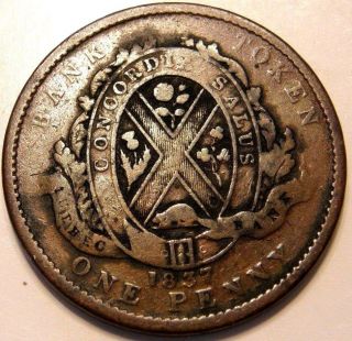 1837 Token Of Lower Canada One Penny Token Quebec Bank photo