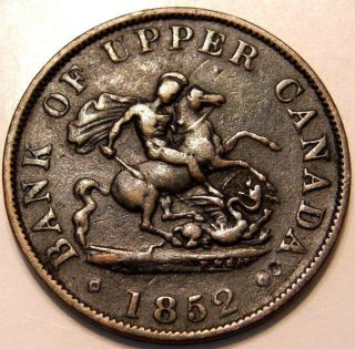 1852 Bank Of Upper Canada One Half Penny Token Dragon Slayer photo