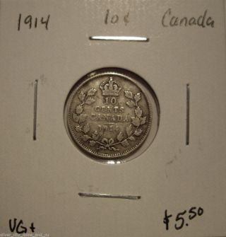 Canada George V 1914 Silver Ten Cents - Vg, photo