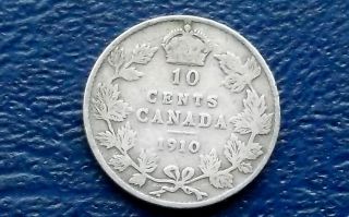 . 925 Silver 1910 Canada 10 Cents Edward Vii Circulated Last Year Coin 1140 photo
