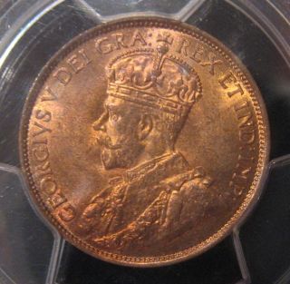 1913,  Canada Large Cent,  George V,  Pcgs Ms 63rd,  Red Toning Luster photo