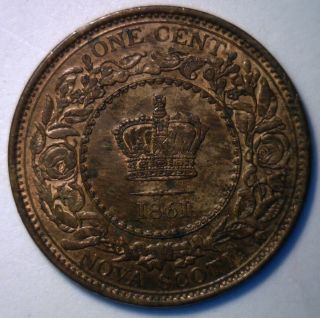 1861 Canadian Nova Scotia Bronze Large Cent Coin Canada One Cent Ms photo