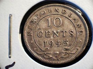 1945 Newfoundland Ten Cent Coin.  Pre - Confederation Canada photo