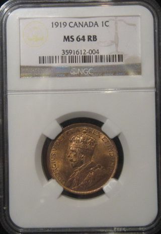 1919,  Canada Large Cent,  King George V,  Ngc Ms 64rb,  Redbrown Toning photo