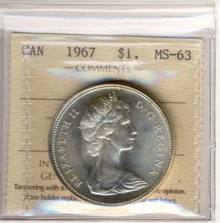 1967 1$ Centennial Silver Canada Iccs Kf265 Graded Ms63 photo