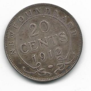 1912 Newfoundland Twenty Cent Coin Very Fine (c1114) photo