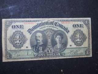 1911 Canada Paper Money $1.  00 Dominion Of Canada Issue One Dollar Banknote photo