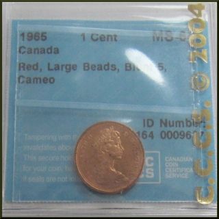 Canada 1965 1 Small Cents Coin Lbds Blt 5 Red Cameo Cccs Ms - 64 Type 3 photo