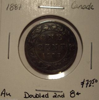 Canada Victoria 1887 Doubled Second 8 Large Cent - Au photo