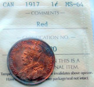 1917 Large Cent Iccs Ms - 64 Red & Lustrous Agem Brilliant Unc Penny photo