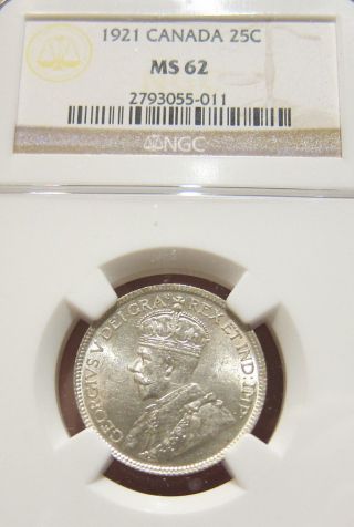 1921 Canada George 25 Cents Silver Bu Unc Ngc Ms - 62 photo