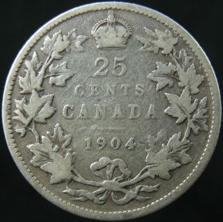 1904 Canada Twenty Five Cents Circulated photo