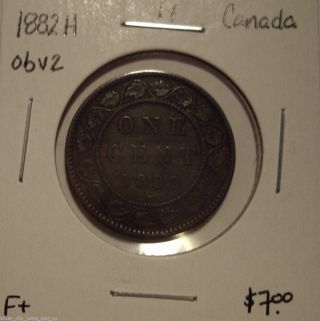 Canada Victoria 1882h Obv 2 Large Cent - F, photo
