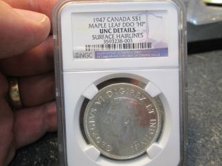 1947 Maple Leak Ddo Hp Canada Silver Dollar Ngc Uncirculated photo