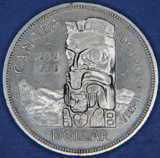 1958 Canada British Columbia Elizabeth Ii Silver Dollar $1 Uncirculated Coin photo