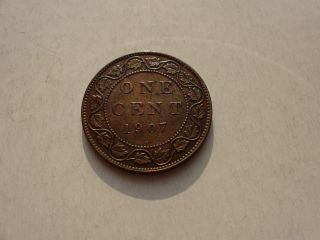 Key Date 1907 H Canada Canadian Large One Cent Penny In Au, photo