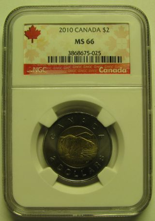 2010 Ngc Ms66 $2 (16 Serrations) Canada Two Dollars Toonie Twoonie photo