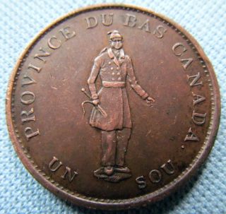 1837 Province Du Bas Canada Un Sou Halfpenny Token Quebec Bank Copper photo