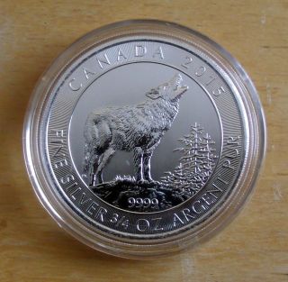 Grey Wolf Specimen Silver Commemorative $2 Canada From In Capsule 3/4 Oz 99 photo