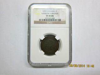 1859 Canada Large Cent Ngc Vf30 Bn Narrow 9.  Coin 2 photo