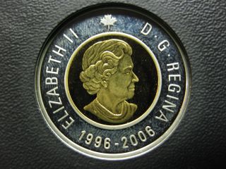 2006 Canadian Silver Proof Toonie ($2.  00) Key Date Double Date 1996 - 2006 Toned photo
